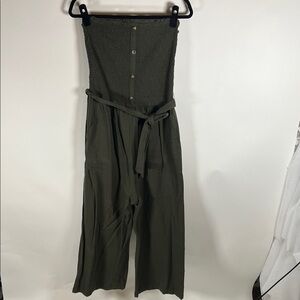 Linen Dark Green Strapless Jumpsuit